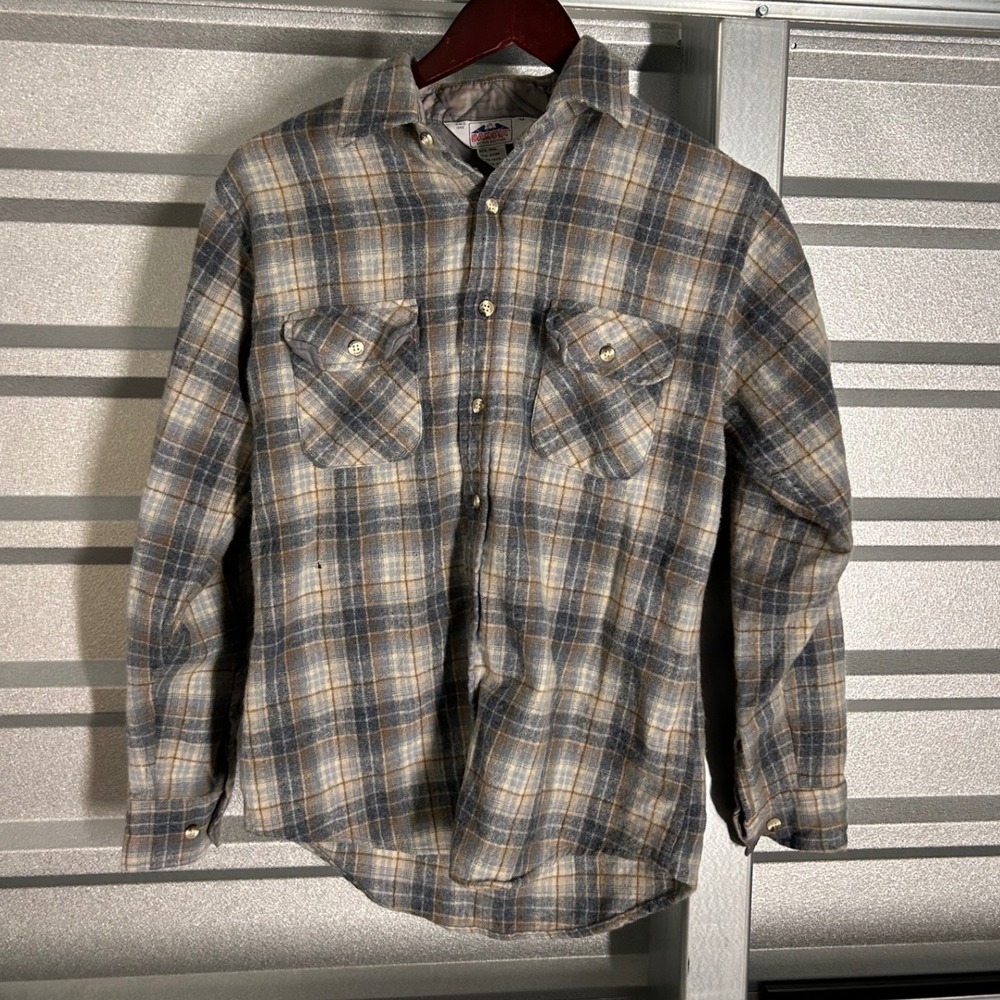VINTAGE Dakota Flannel Shirt Mens M Blue Plaid Wool Blend Quilted Liner Workwear